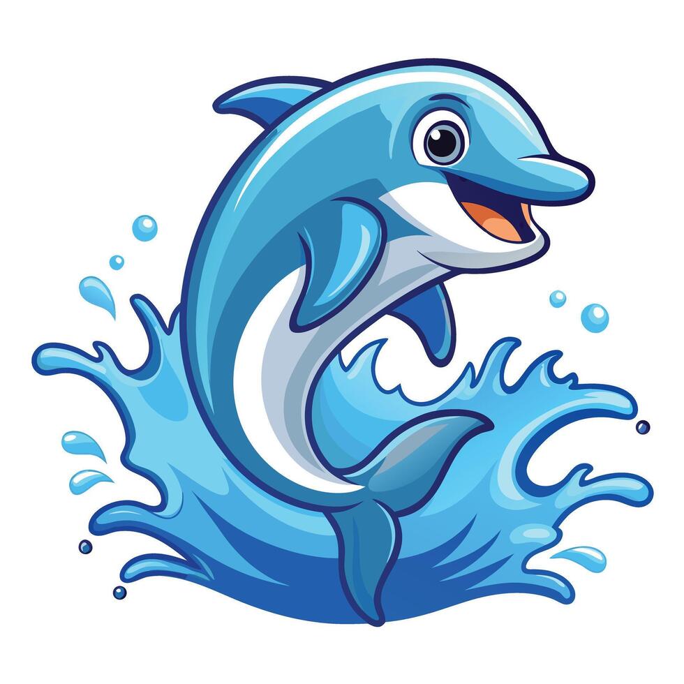 Cheerful dolphin jumping from the ocean with a water splash illustration vector
