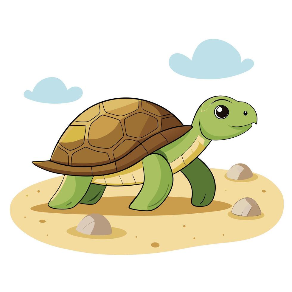 Gentle turtle moving at a slow pace on the beach art illustration vector