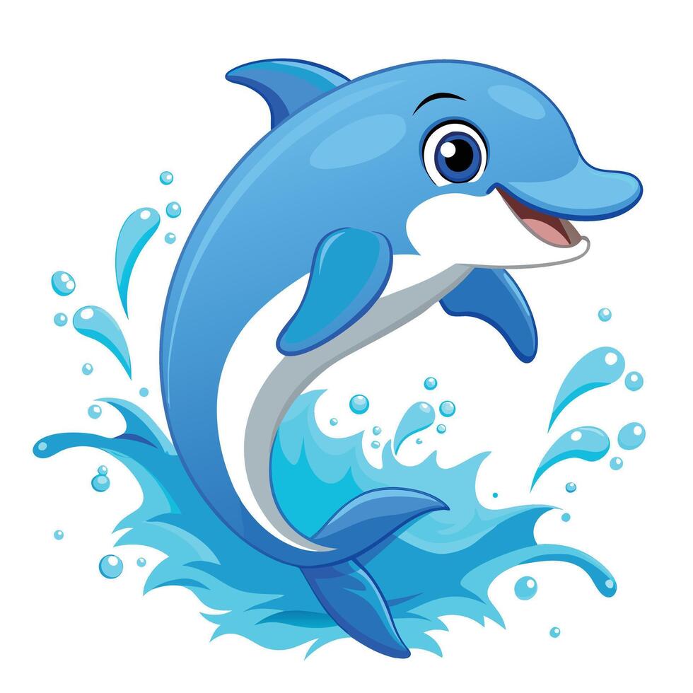 Smiling dolphin jumping out of the ocean with a big splash vector