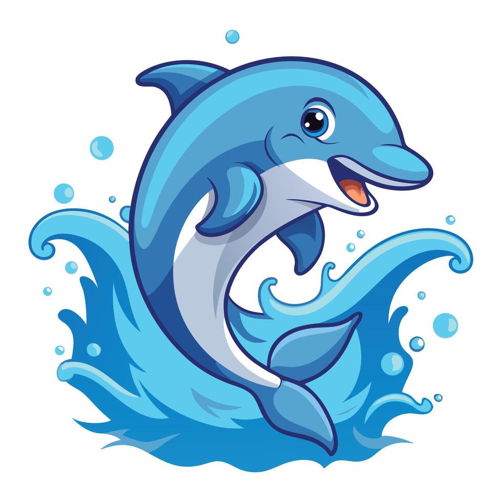Happy dolphin leaping from the sea with a large splash art vector