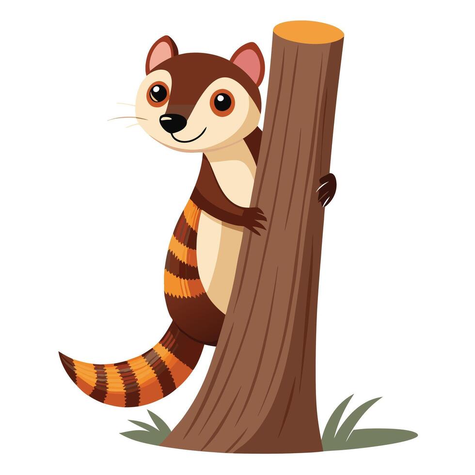 Wily ferret peeking out from behind a tree with a sly gaze art vector