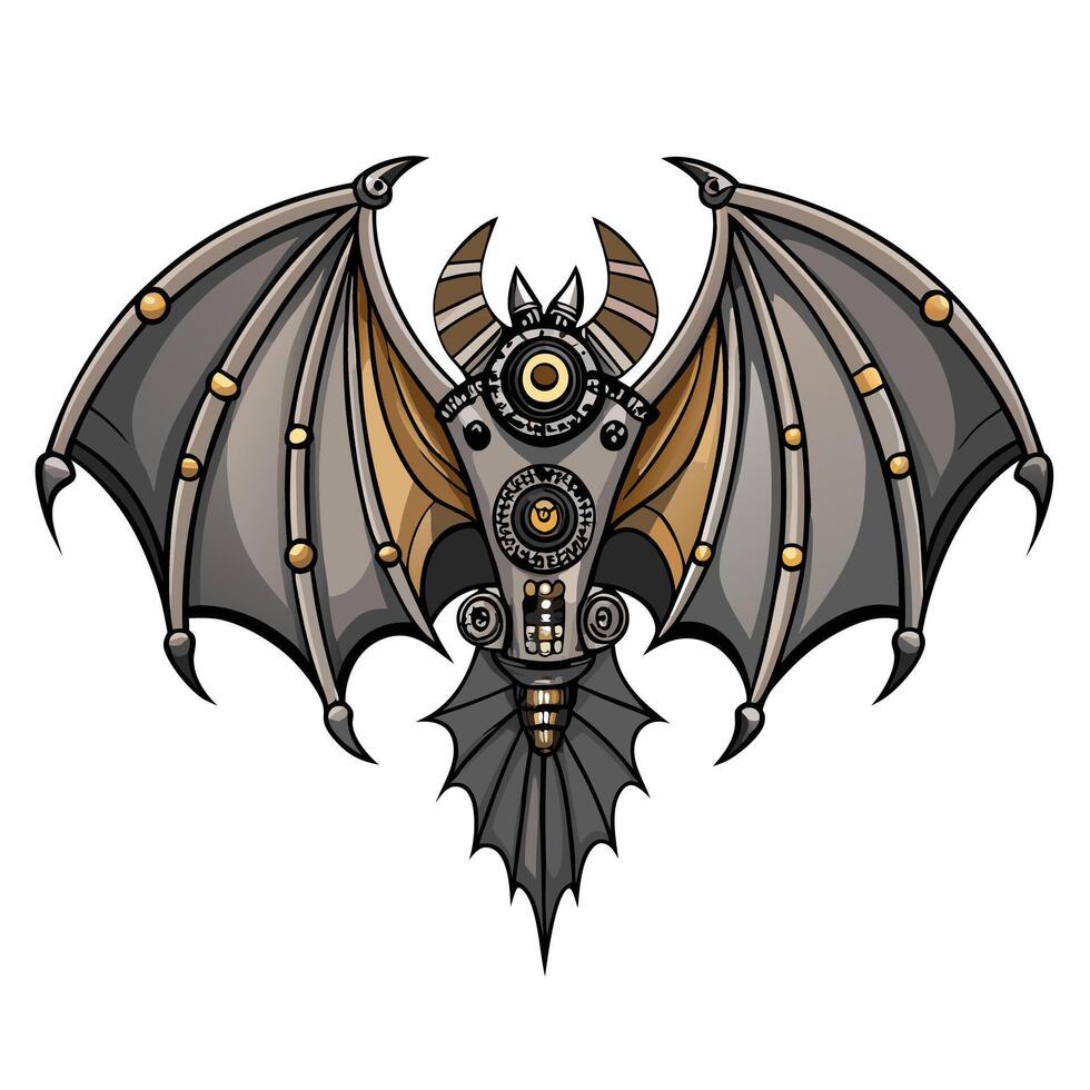 Clockwork bat with mechanical wings and gear accents illustration vector