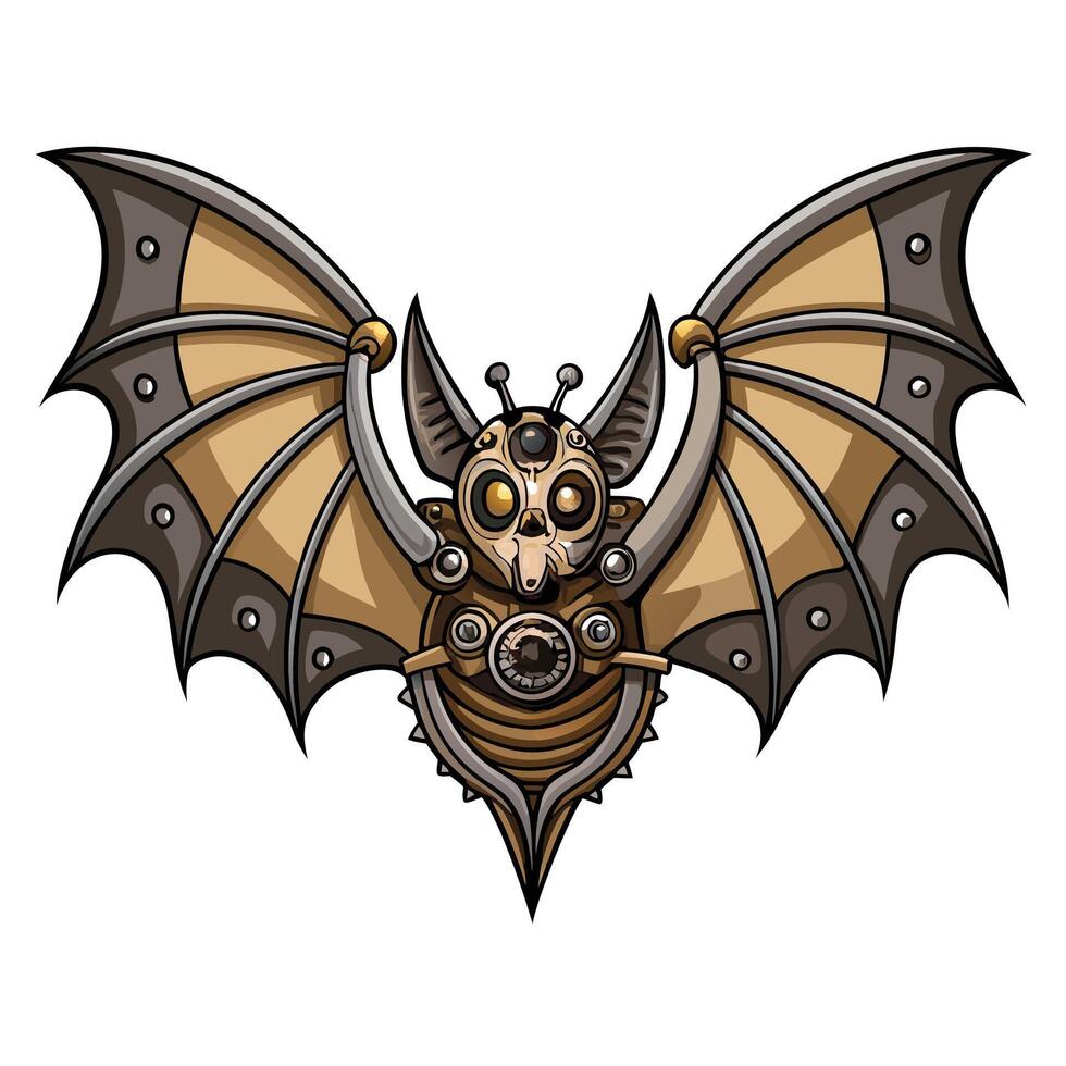 Automaton bat with mechanical wings and cog details art illustration vector