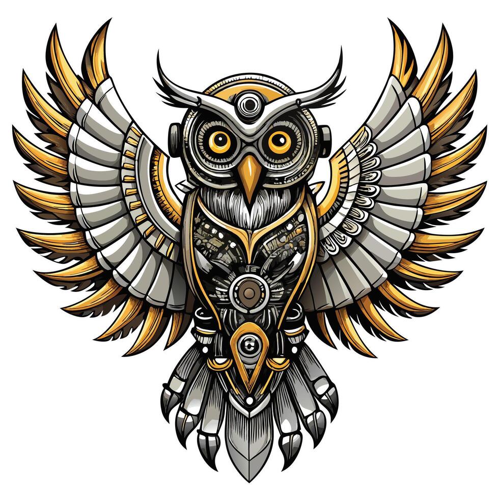Clockwork owl with detailed mechanical gears and design art vector