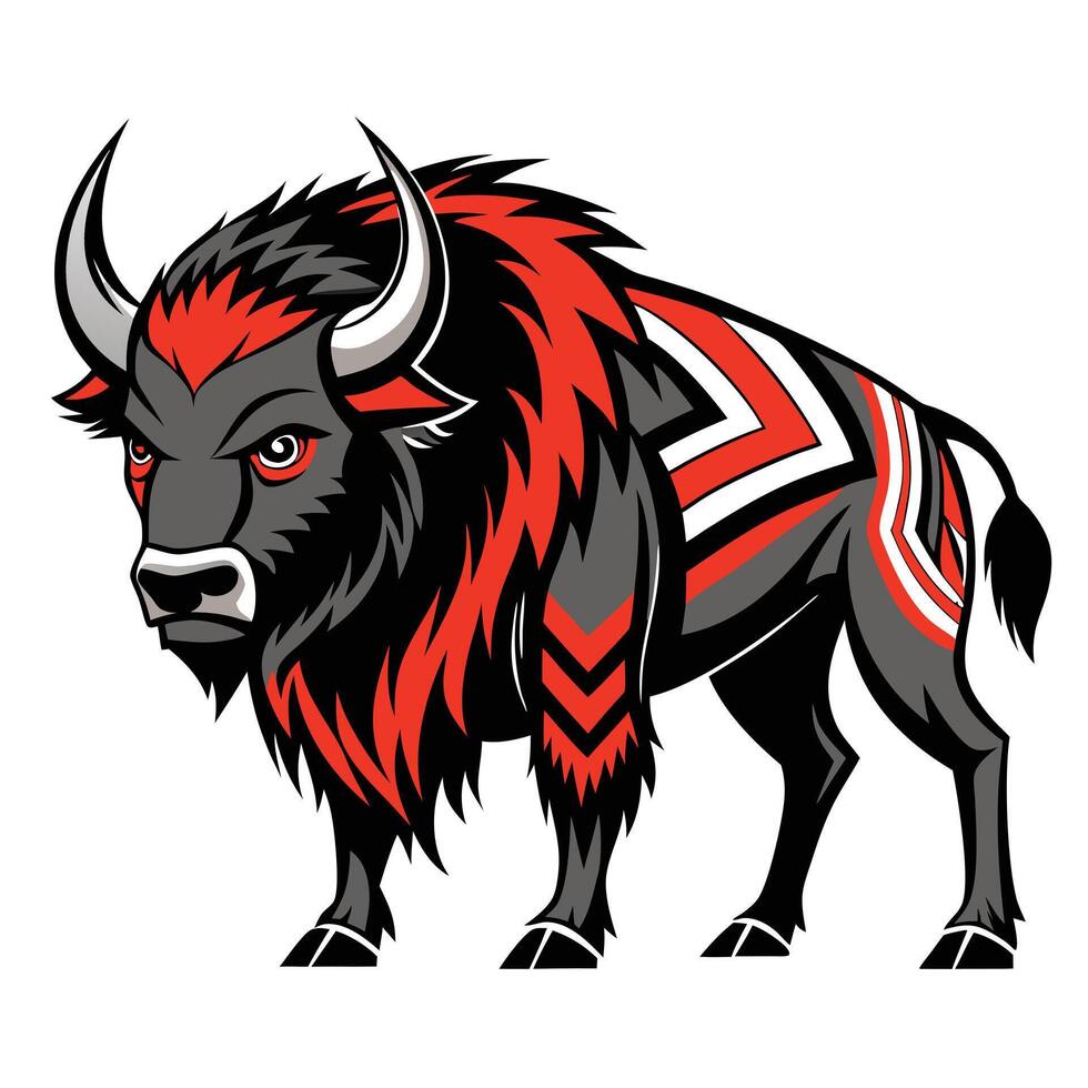 Mighty bison with indigenous fur design illustration strong vector
