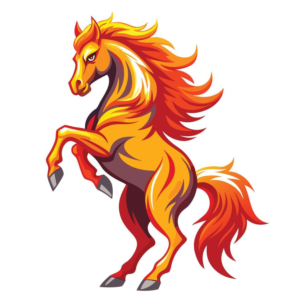 Powerful strong stallion rising with a flaming mane and tail in a design vector