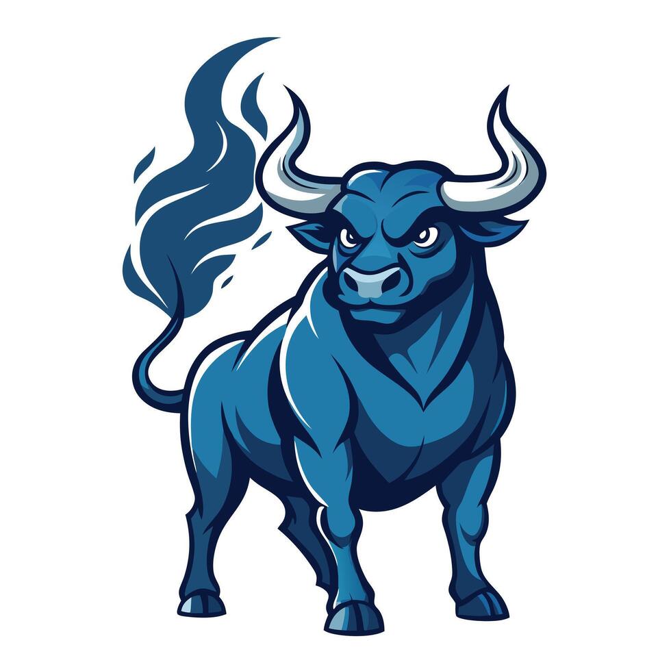 Powerful strong bull standing firm with smoke coming from its nostrils in art vector