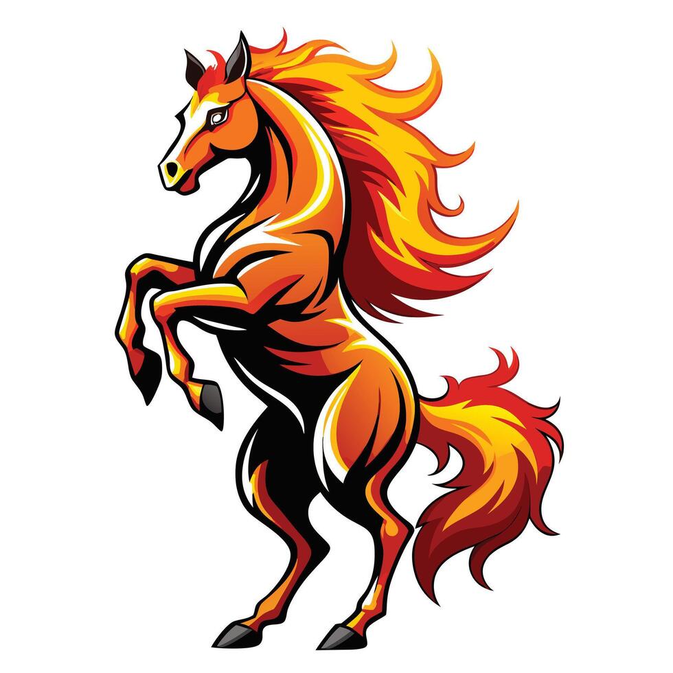 Intense strong stallion leaping with a mane and tail of fire in graphic vector