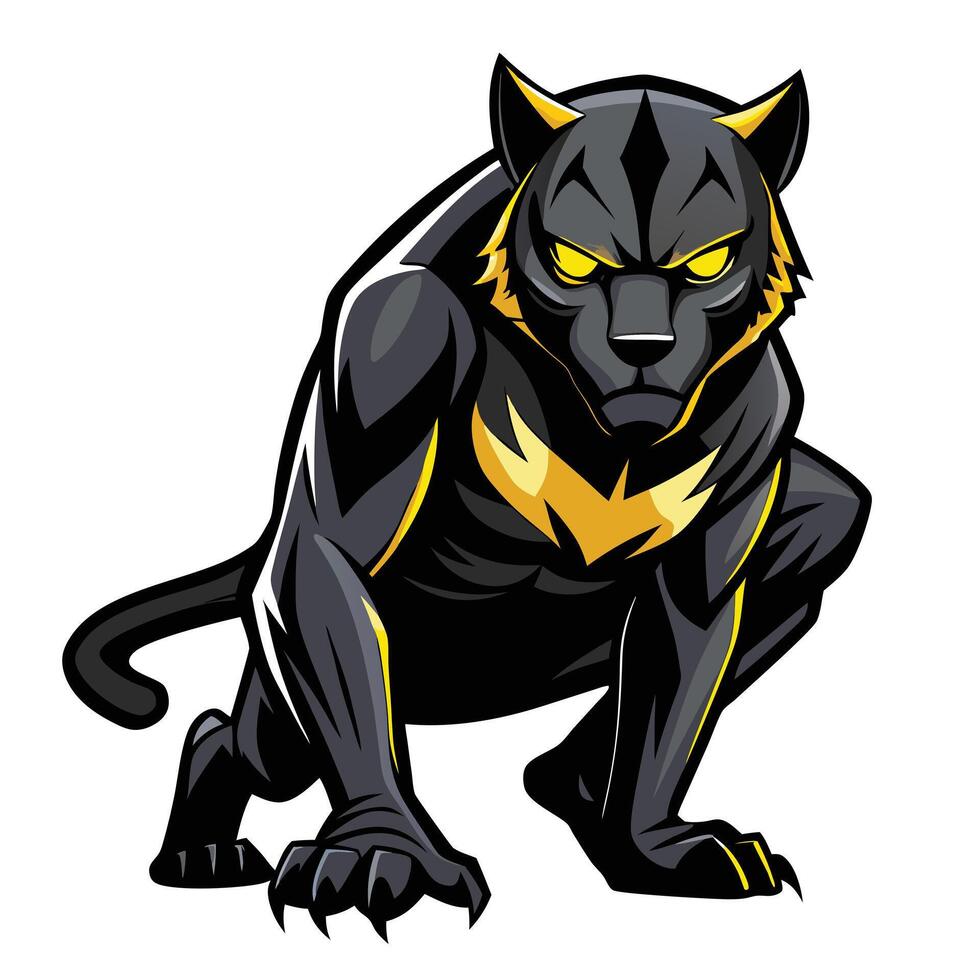 Unique stylized black panther with vibrant glowing yellow eyes in illustration vector
