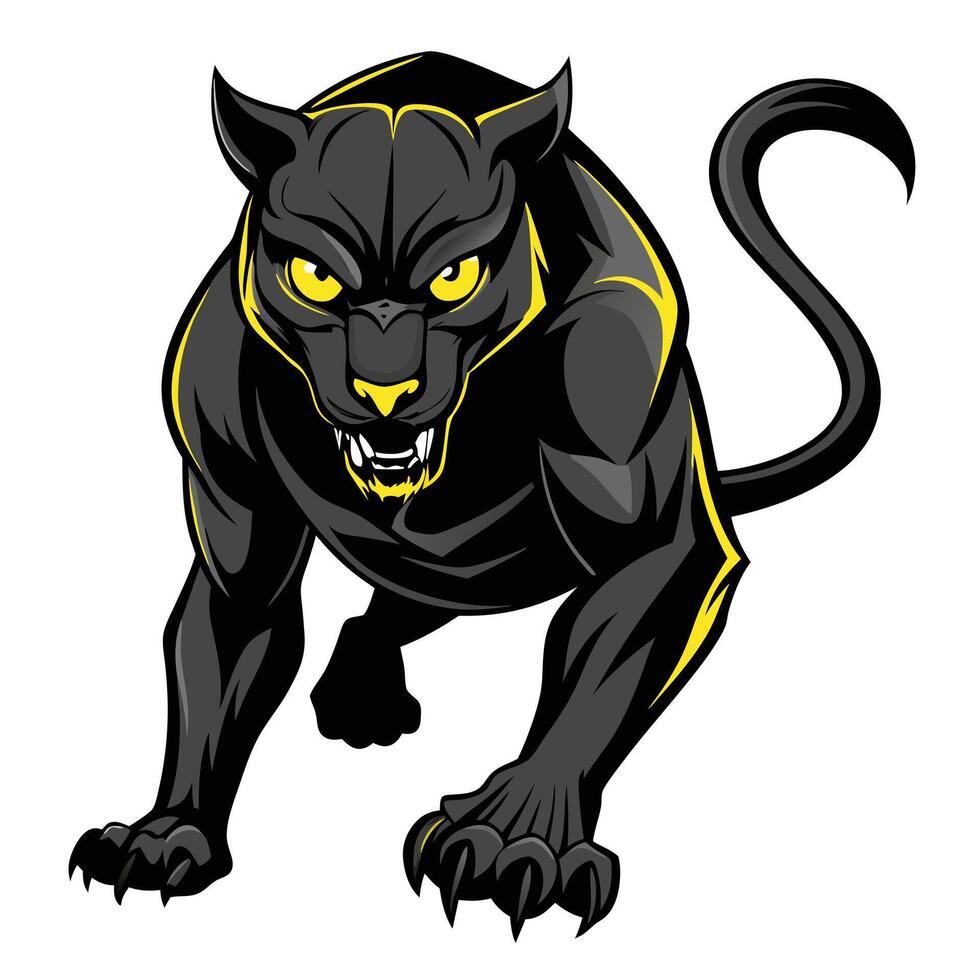 Modern stylized black panther with bright luminous yellow eyes in design vector