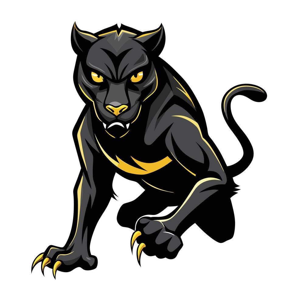 Striking stylized black panther with intensely glowing yellow eyes in art vector