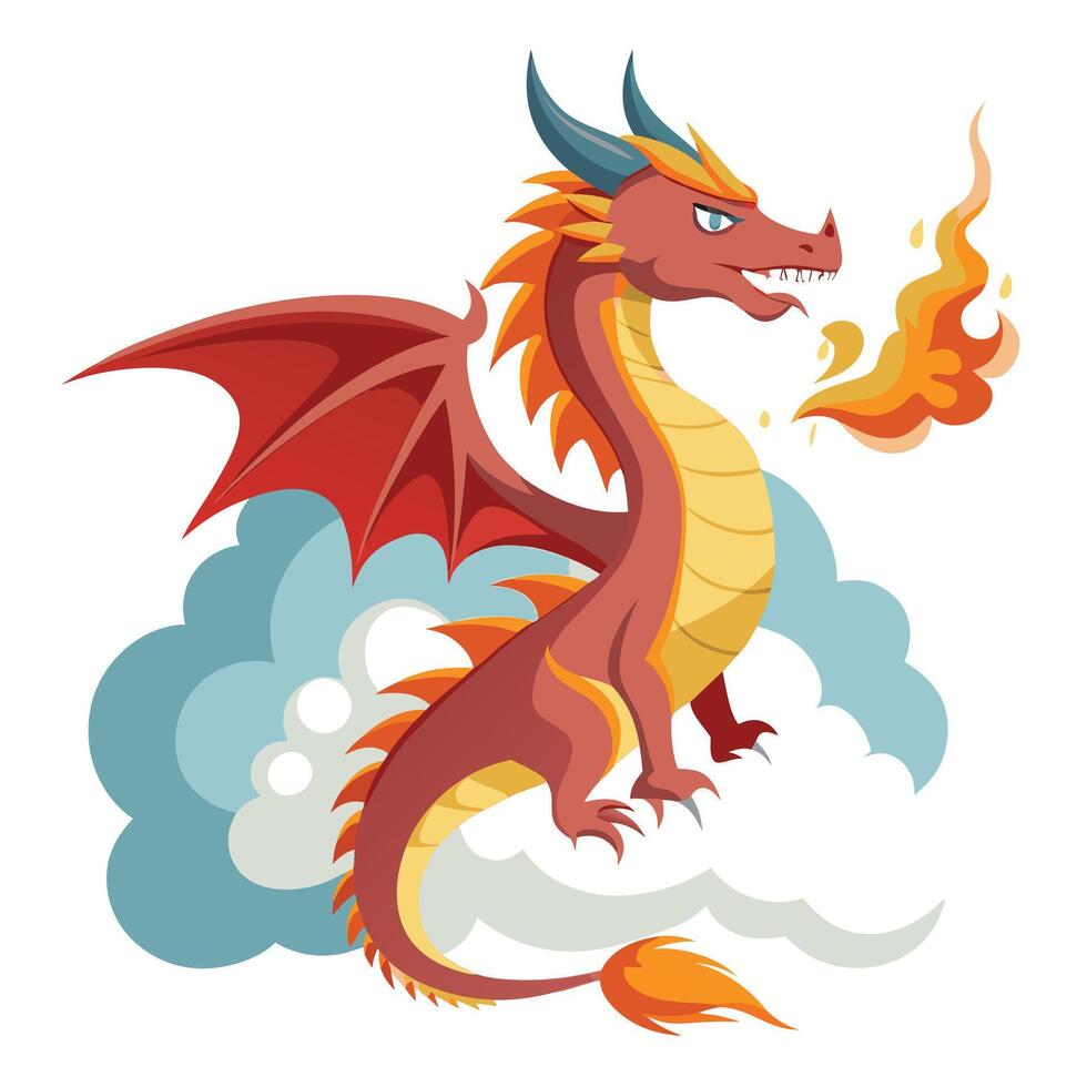 Awesome stylized fire breathing dragon with a body made of swirling flames vector