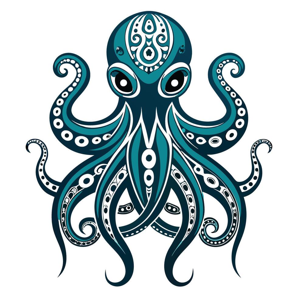 Unique stylized octopus featuring tribal tattoo inspired tentacles in art vector