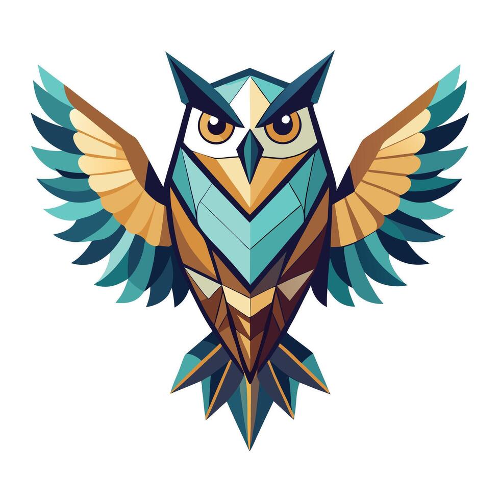 Unique stylized owl with broad wings in a geometric and modern art vector