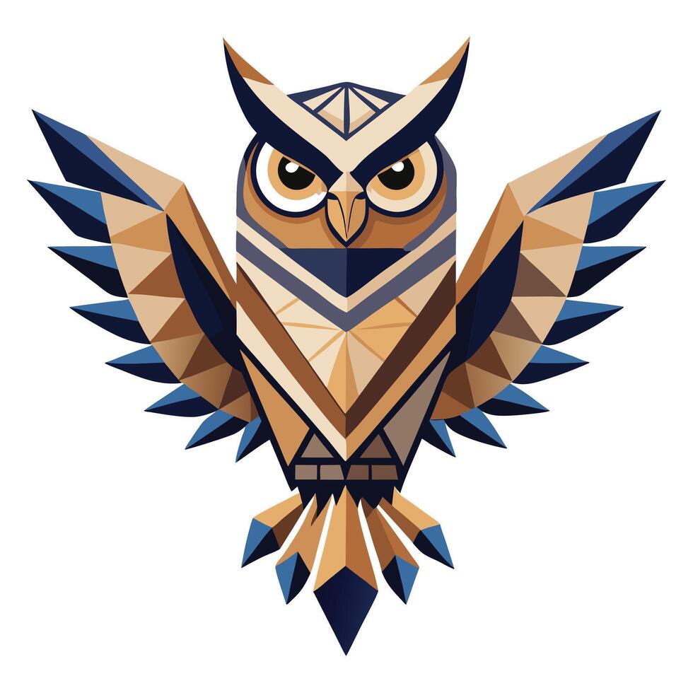 Abstract stylized owl featuring wide spread wings in a geometric pattern vector