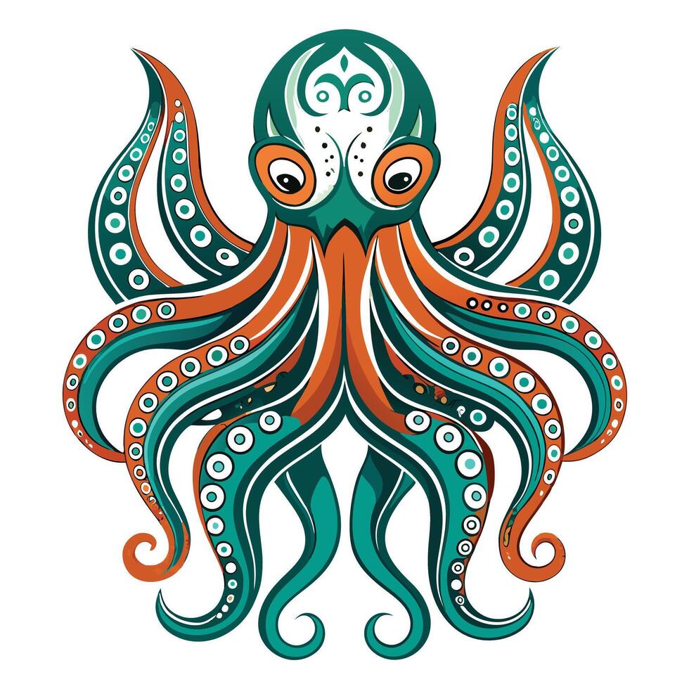 Modern stylized octopus adorned with tribal pattern tentacles in design vector