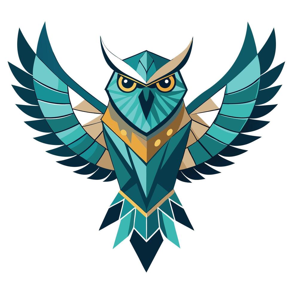 Geometric stylized owl with its wings fully extended in a illustration vector