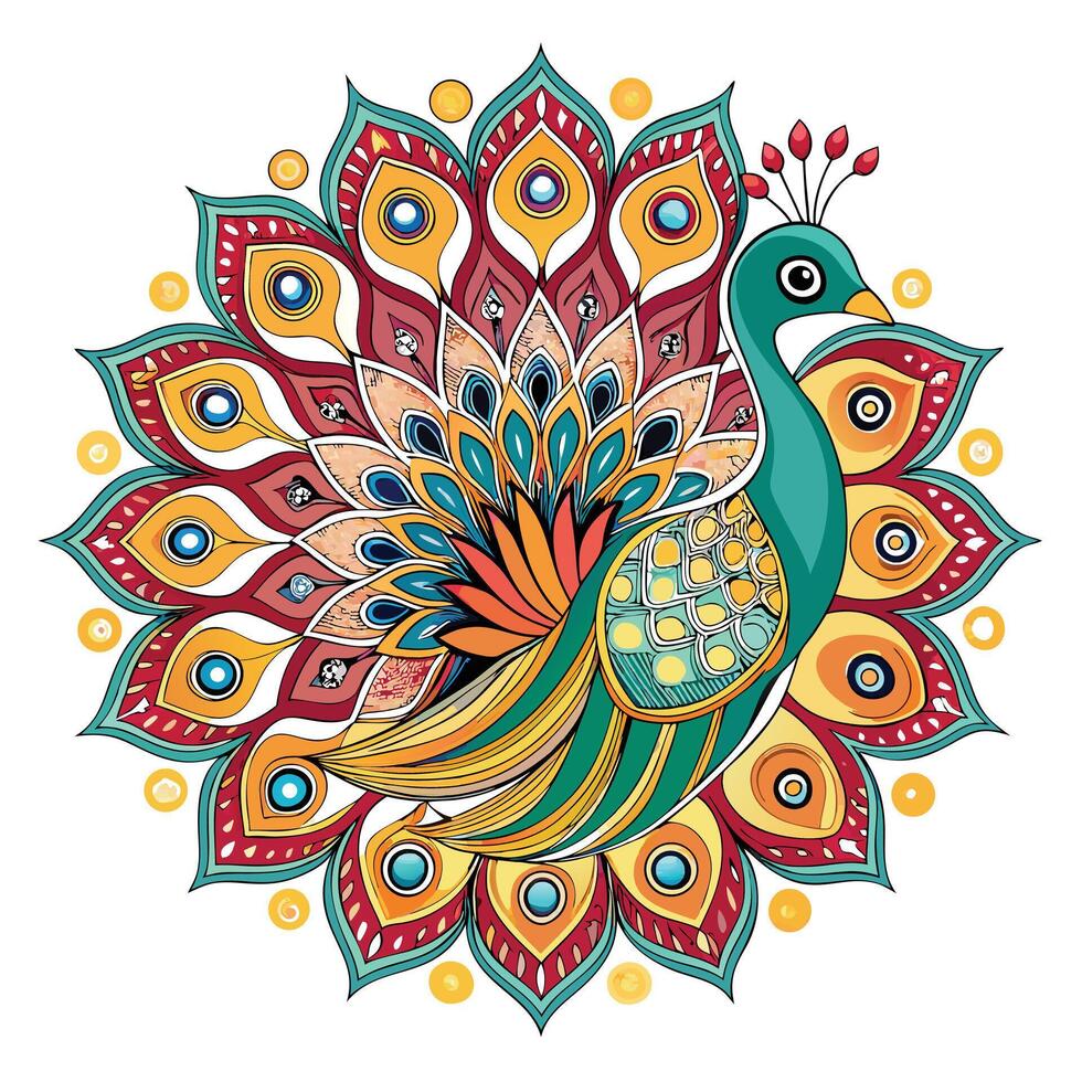 Chic stylized peacock with a tail creating a vibrant botanical design vector