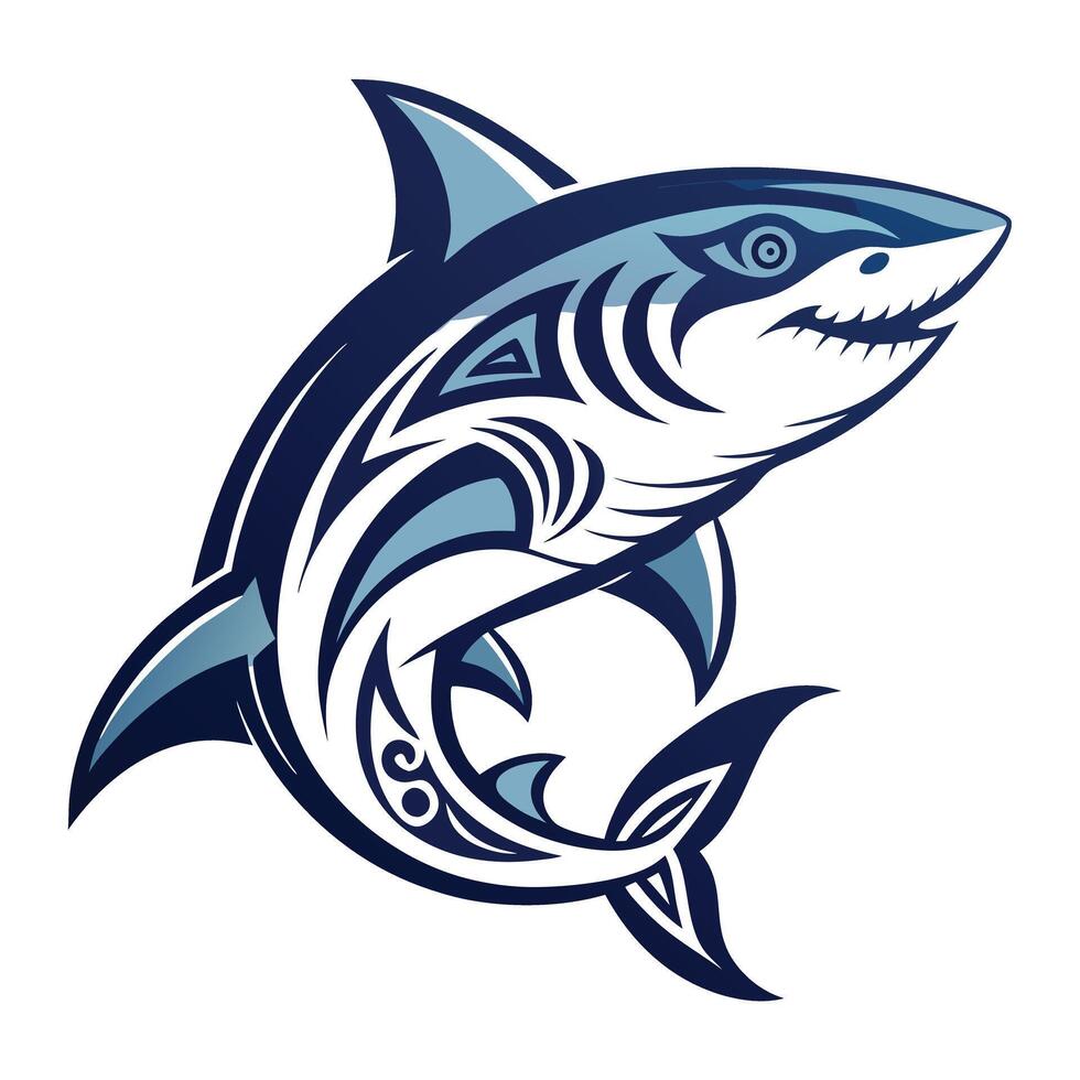 Unique stylized shark featuring a tribal tattoo pattern in art vector
