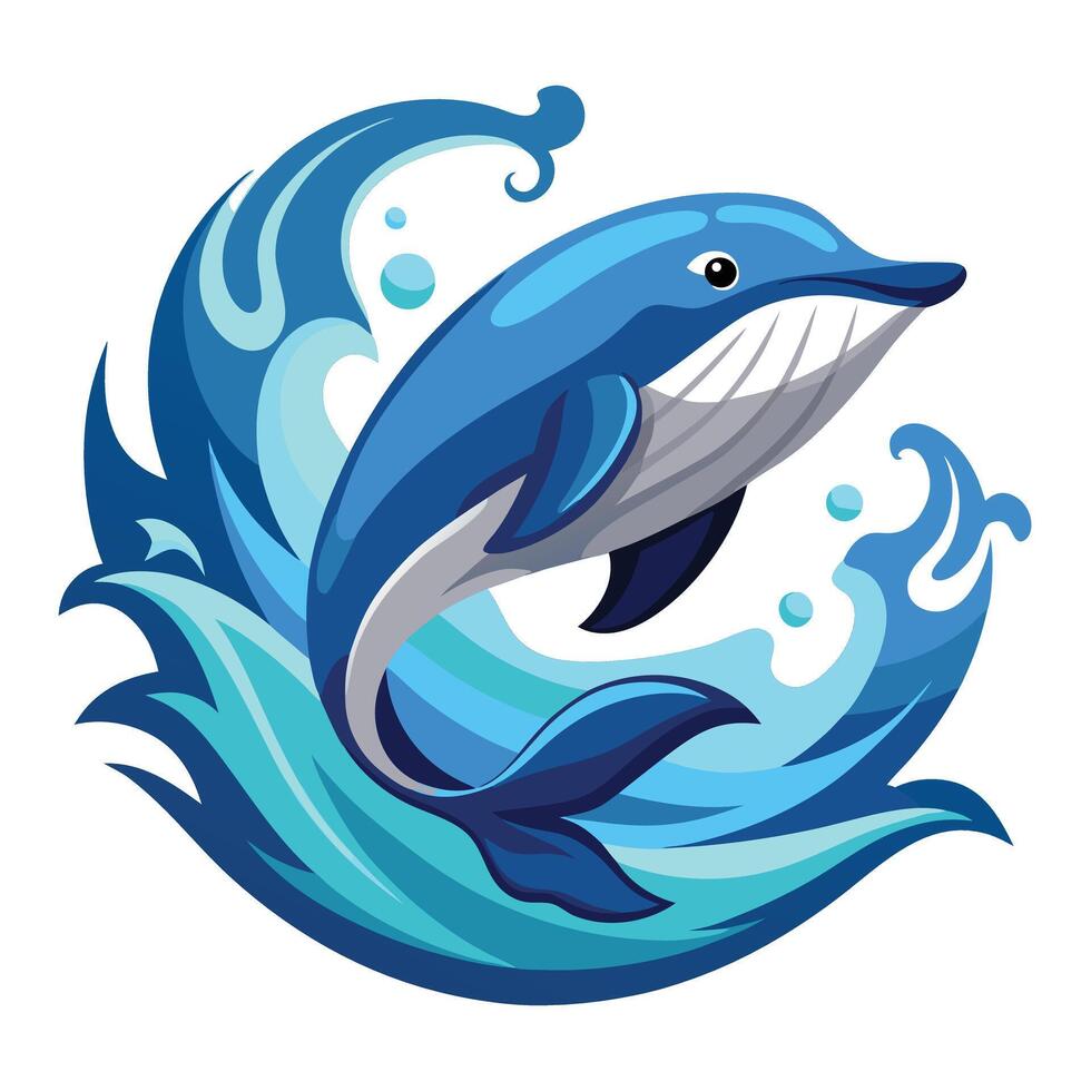 Whimsical stylized whale emerging from the sea its form dissolving into the heavens vector