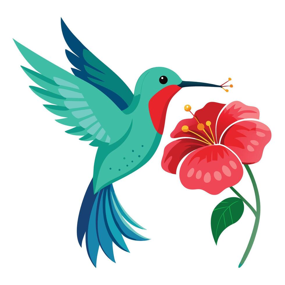 Delicate tiny hummingbird sipping nectar from a vibrant flower in art vector