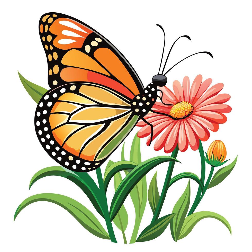 Bright monarch butterfly on a flower illustration vibrant insect vector