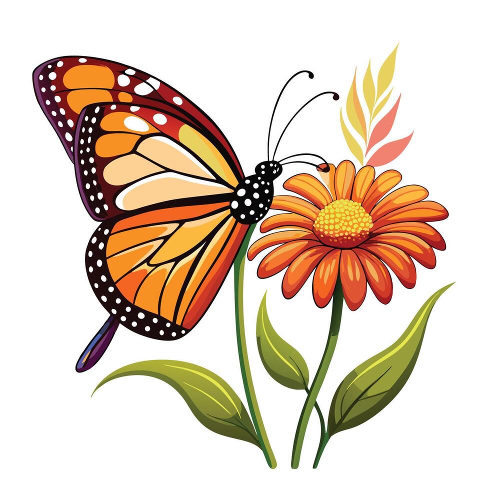 Beautiful monarch butterfly resting on a vibrant wildflower art vector