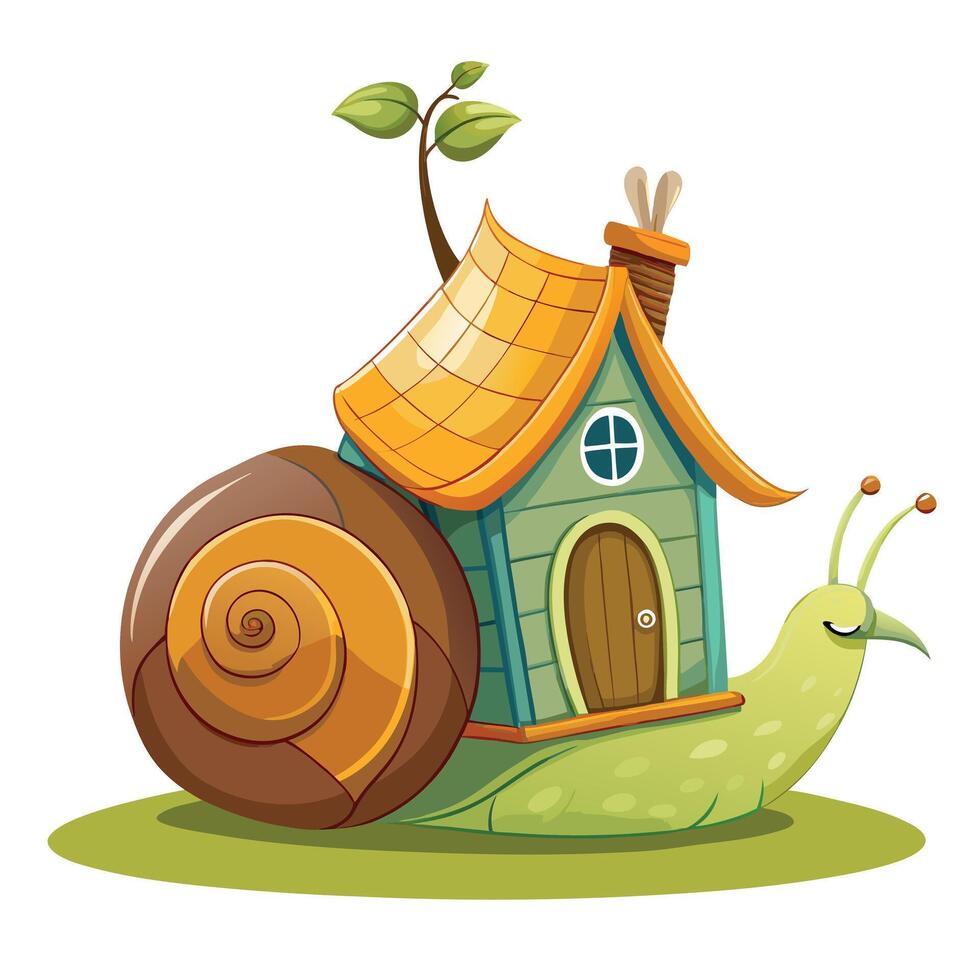 Cute snail with a miniature house on its back illustration art vector