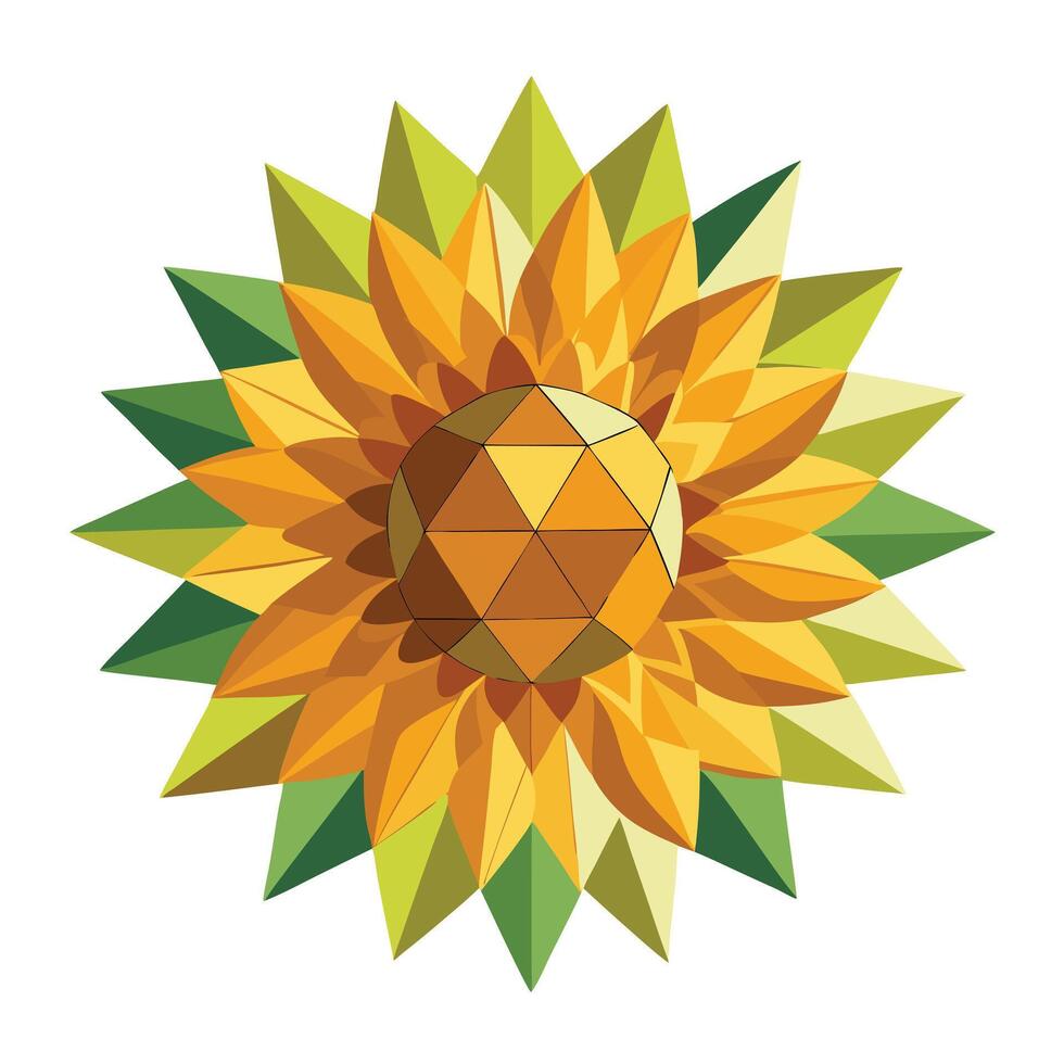 Modern crystal bloom sunflower showcasing its faceted geometric design in art vector