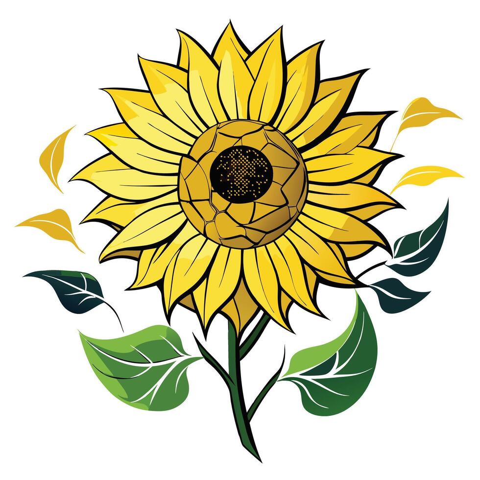 Unique cracked petal sunflower highlighting its artistic broken beauty in a drawing vector