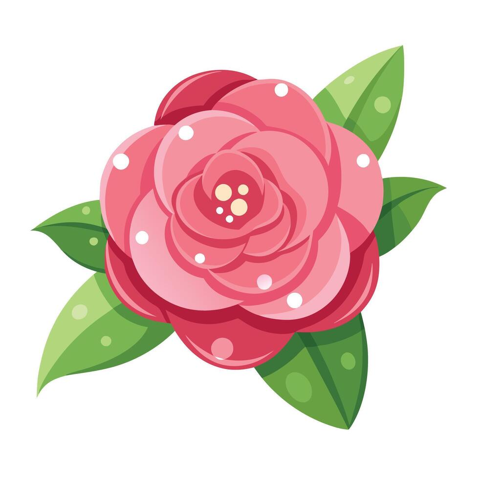 Elegant dew kissed camellia with beautifully simplified details in illustration vector