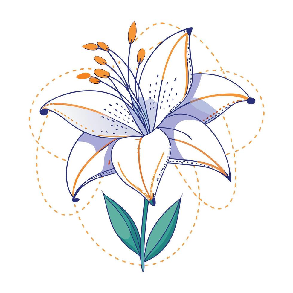 Abstract dotted line lily with beautifully fragmented strokes in illustration vector
