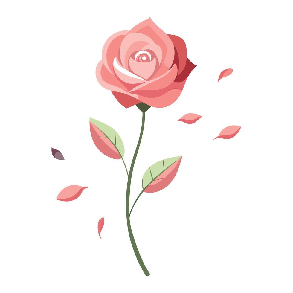 Elegant rose with falling petals in gentle motion illustration floral vector