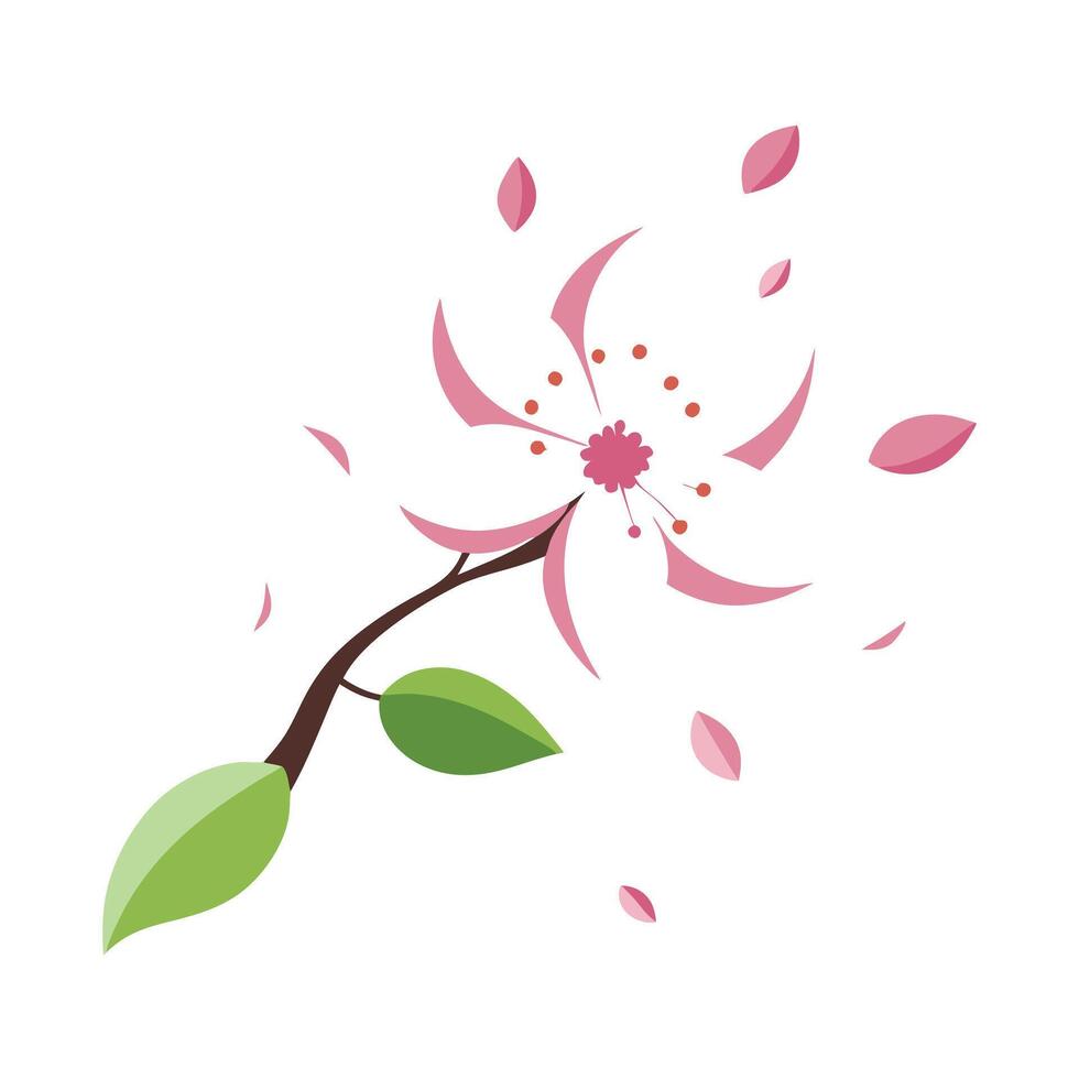 Elegant sakura with floating petals illustration charming floral design vector