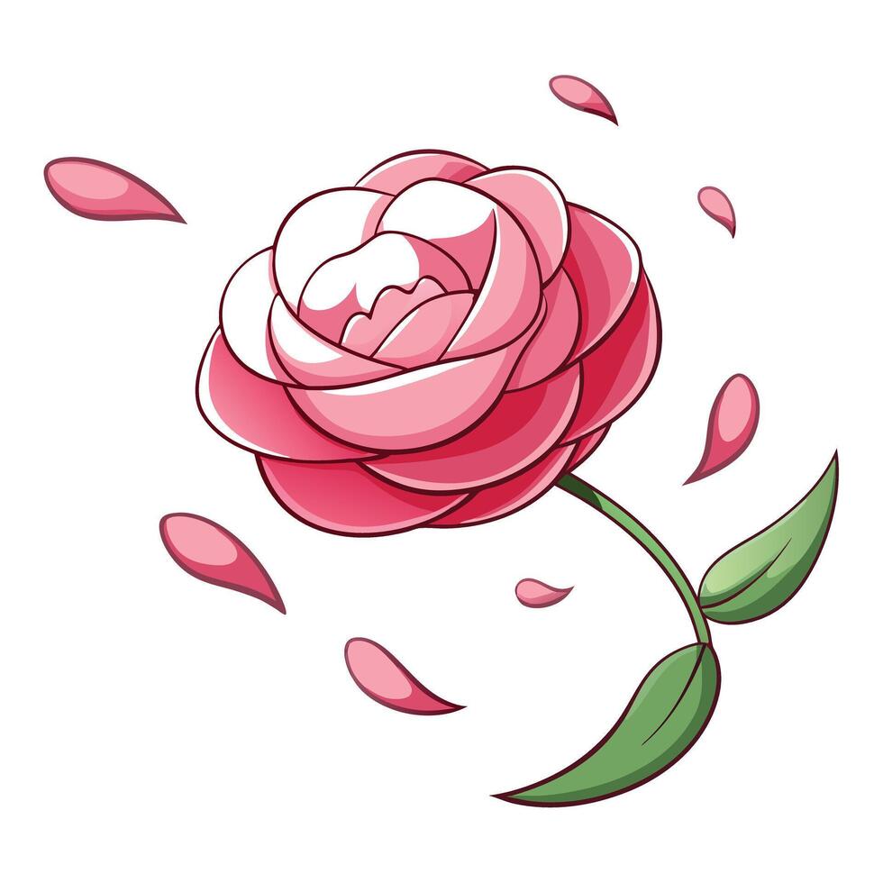 Camellia with floating petals drifting illustration delicate floral art vector