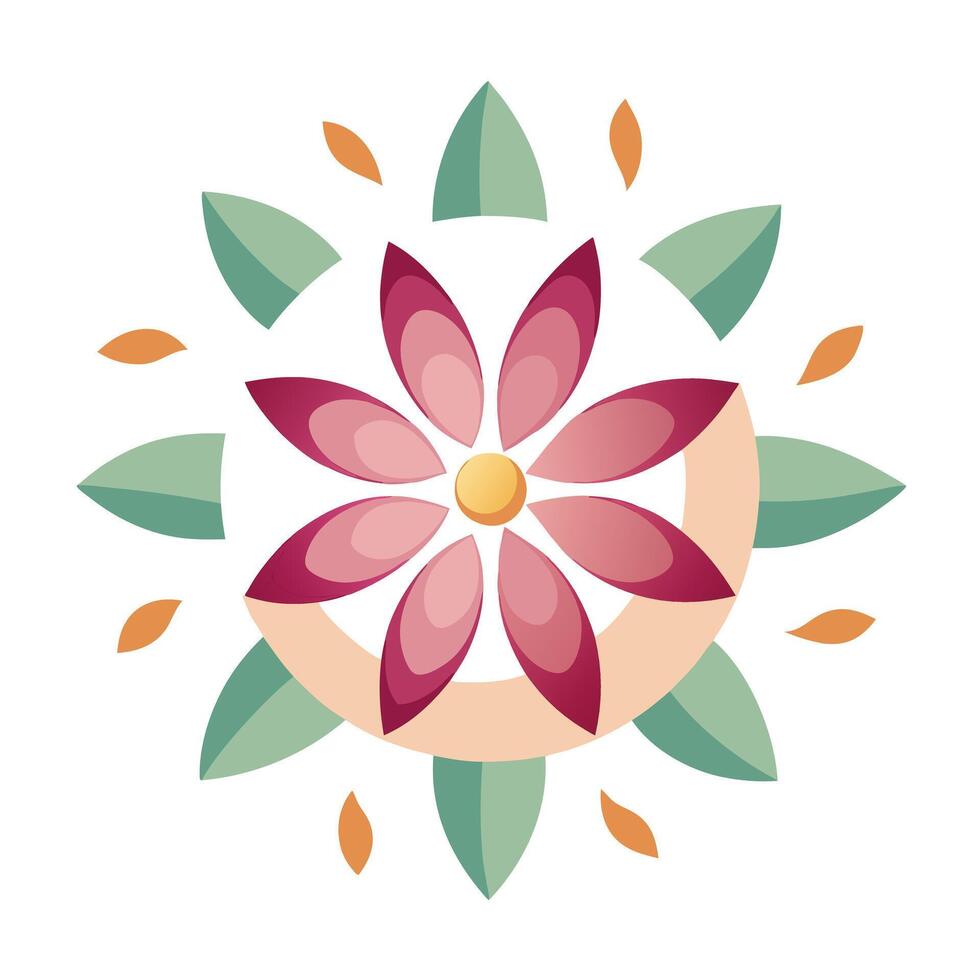 Floating circle blossom with abstract petal placement illustration modern vector
