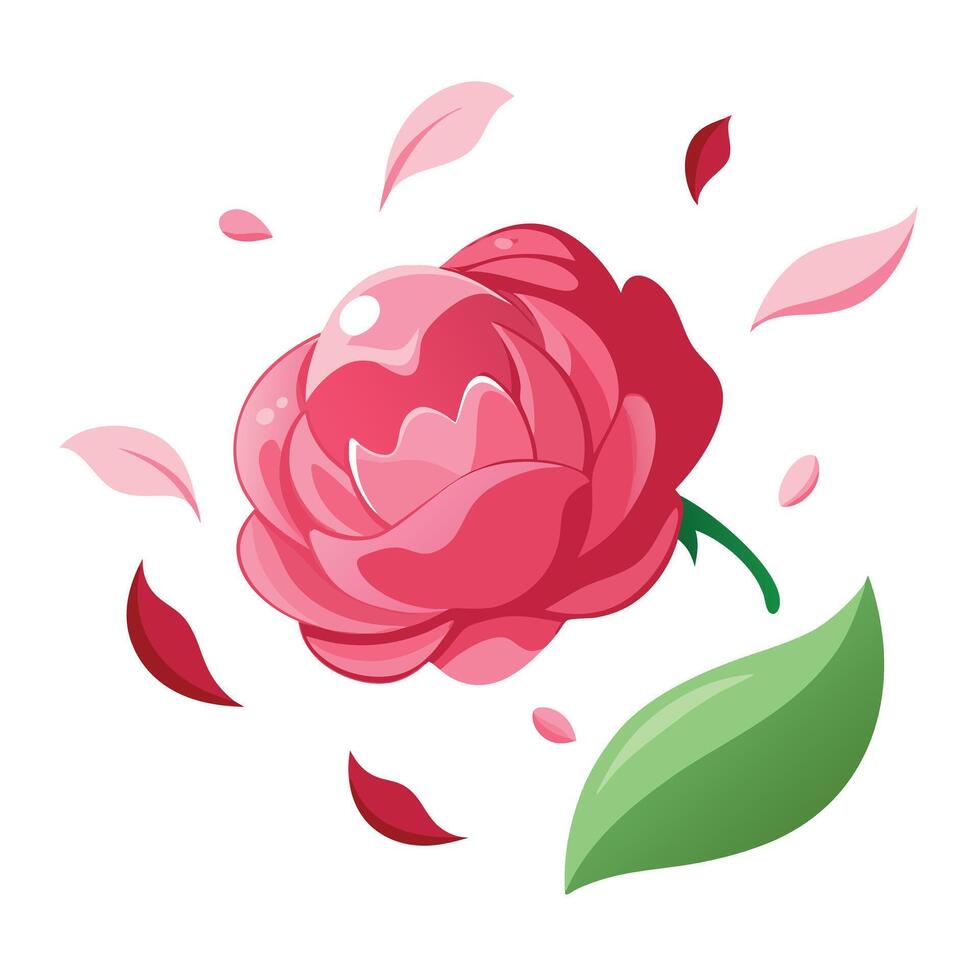 Beautiful camellia with floating petals drifting illustration floral design vector