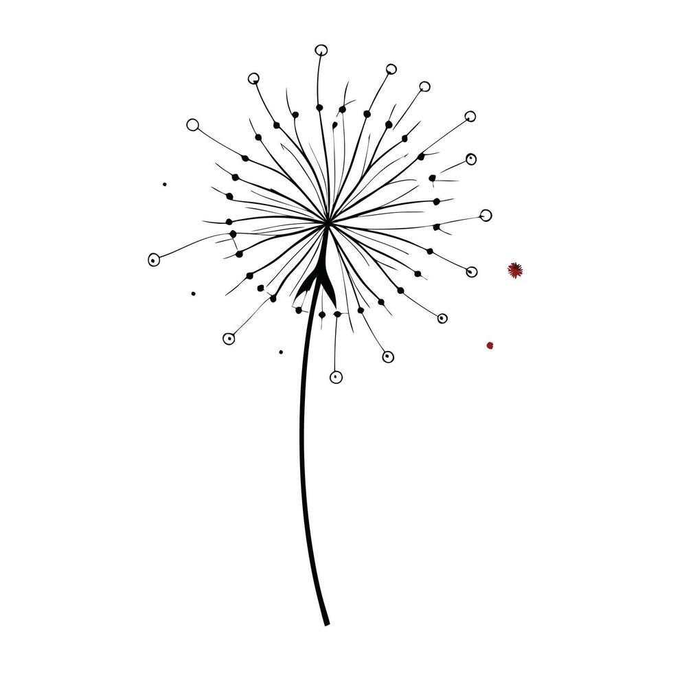 Simple dandelion with floating seeds illustration minimalist floral vector