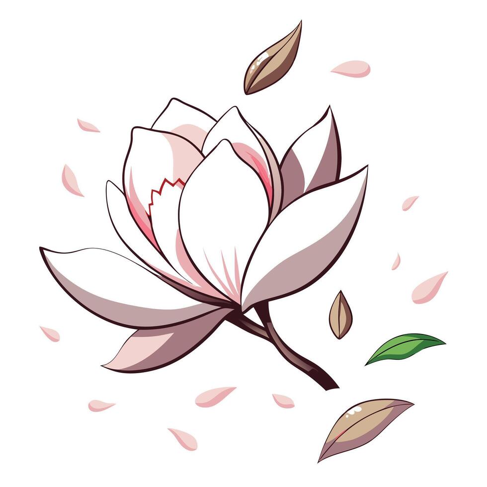Floating petals magnolia with asymmetry illustration modern floral vector