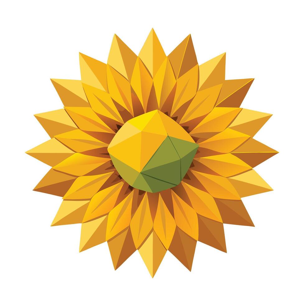 Creative folded paper sunflower with a distinct origami style in illustration vector