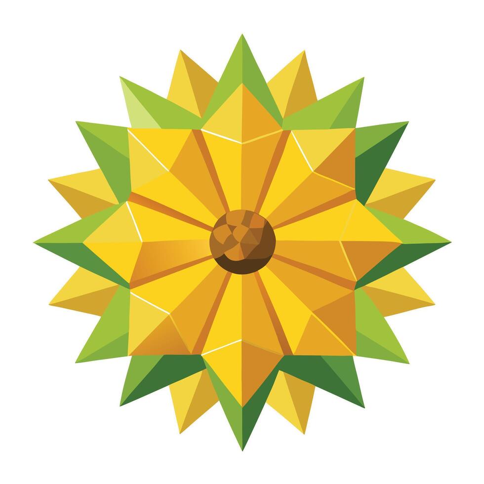 Unique folded paper sunflower highlighting its abstract origami form in graphic vector