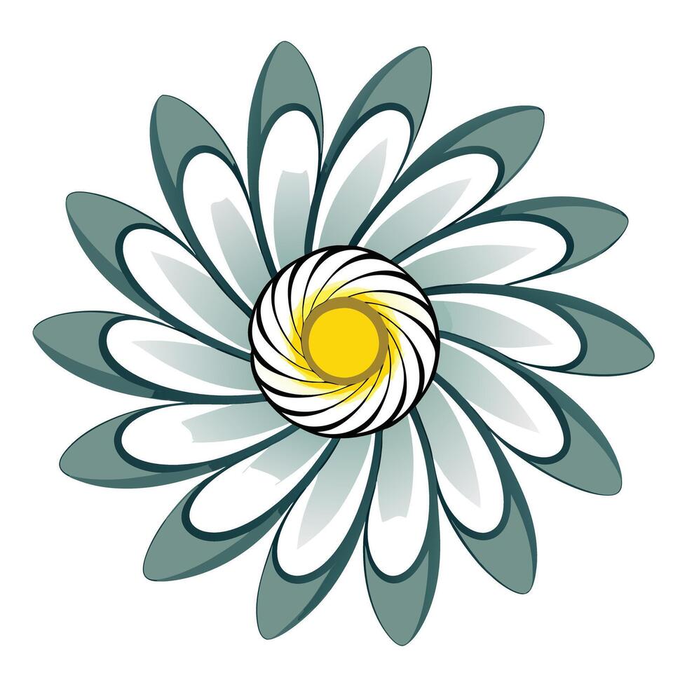 Unique floral spiral daisy highlighting its soft rotational movement in graphic vector