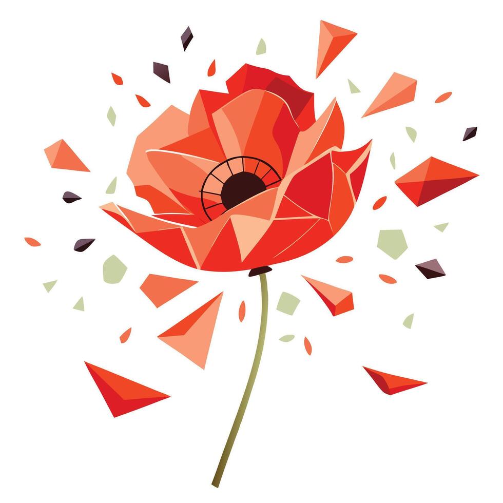 Modern fragmented poppy showcasing its unique abstract petal separations in art vector