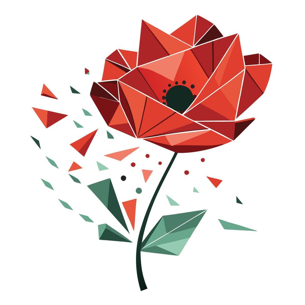 Creative fragmented poppy highlighting its abstract broken petal design in graphic vector