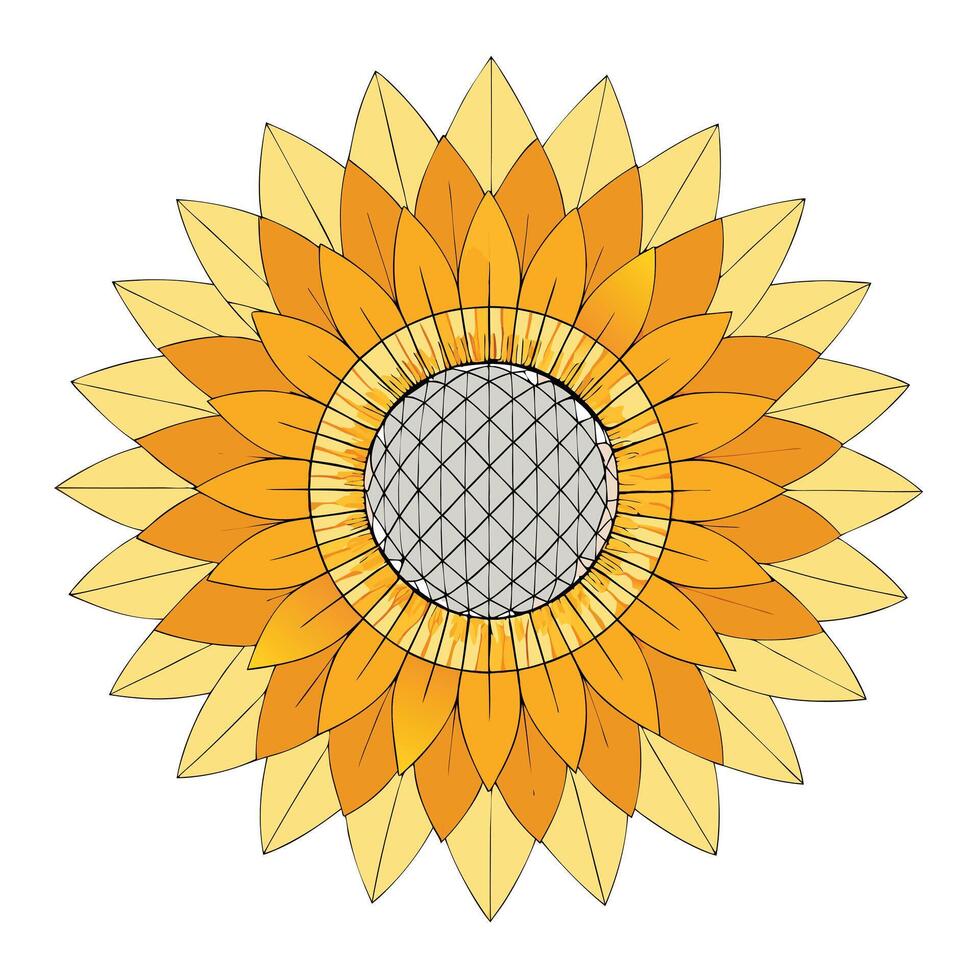Unique geometric grid sunflower highlighting its precise structured form in graphic vector