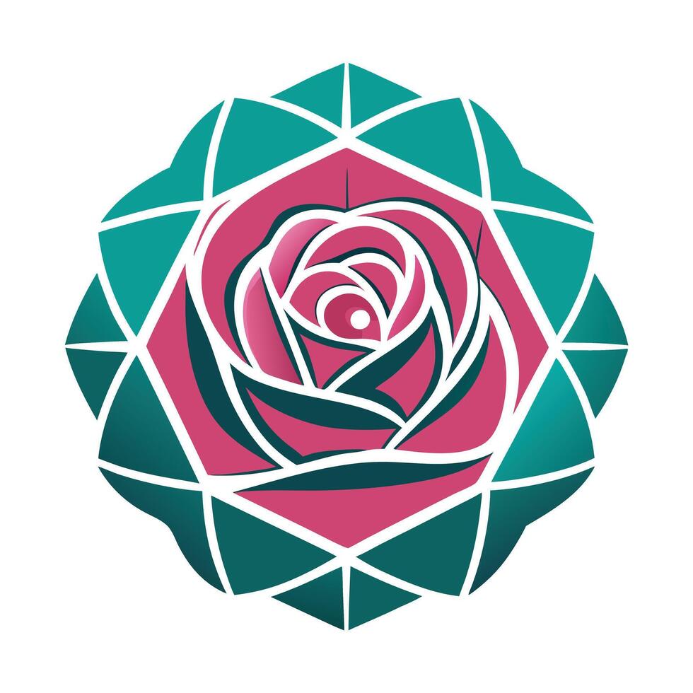 Unique geometric rose highlighting its precise hexagonal form in graphic vector