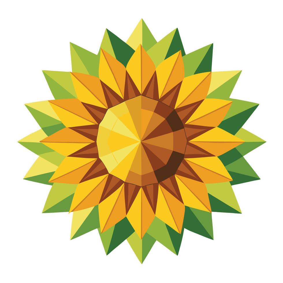 Unique geometric sunflower highlighting its structured polygonal form in graphic vector