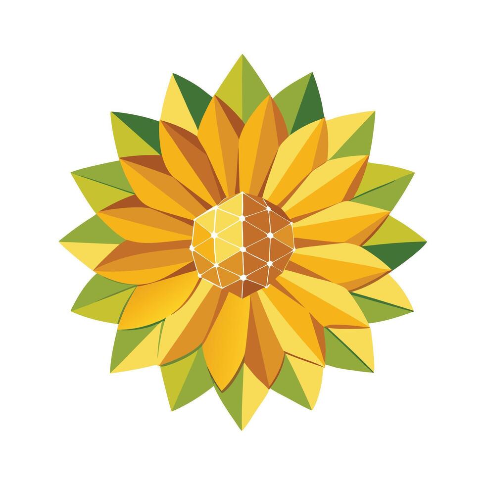 Elegant geometric sunflower featuring its precise polygonal shape in design vector