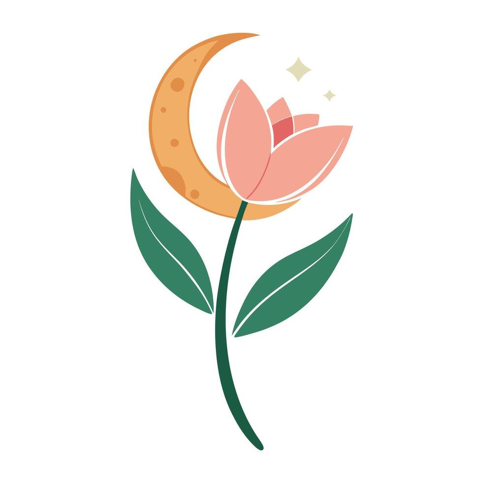 Half moon tulip with crescent silhouette illustration modern floral design vector