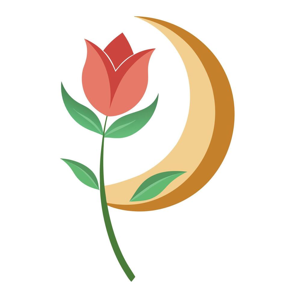 Abstract tulip with half moon and crescent shape illustration floral art vector